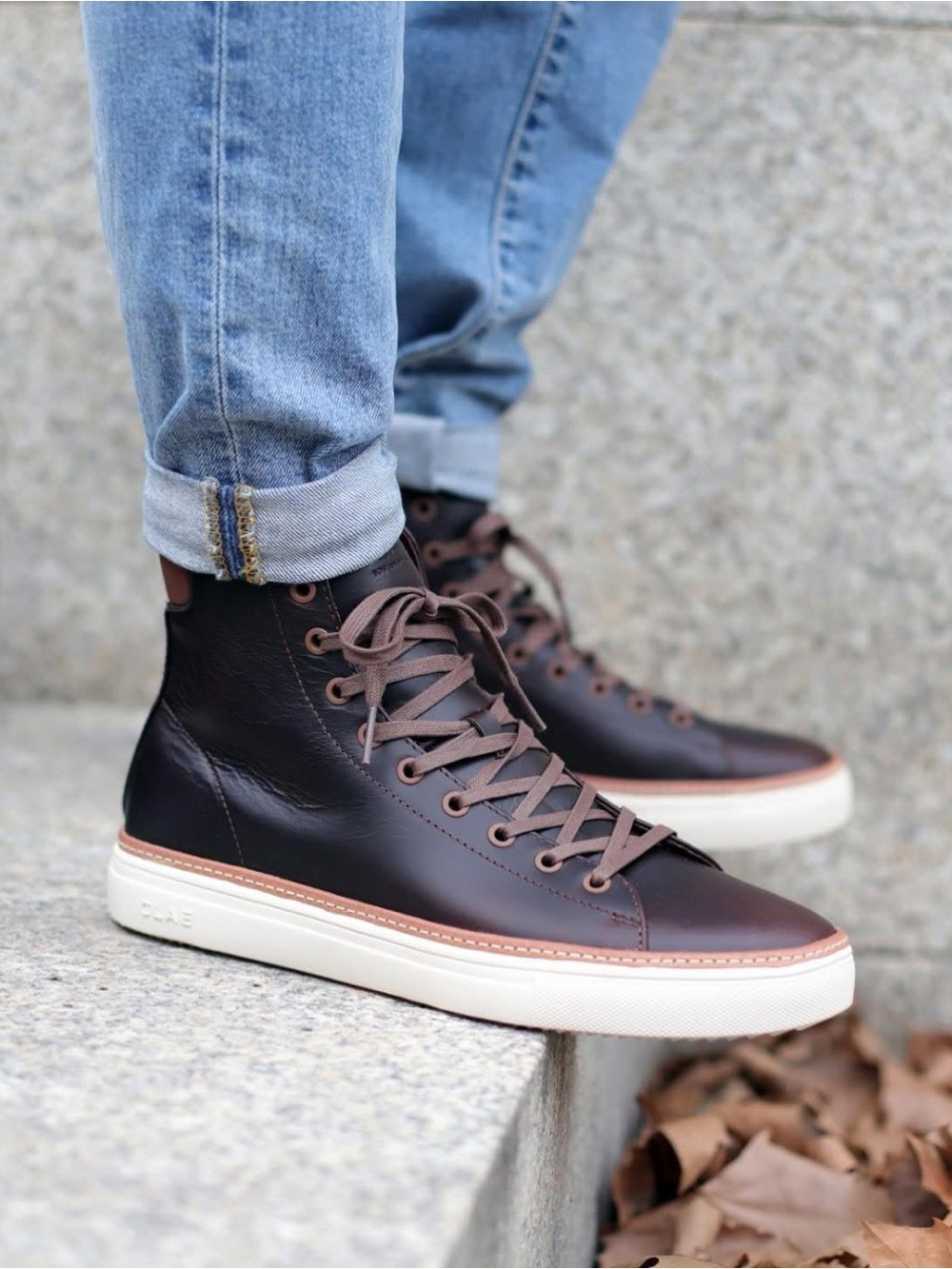Clae Men's High-Top Sneakers in Dark Brown with White Sole